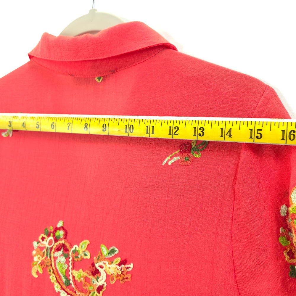 Anthropologie Figueroa & Flower Embroidered Dress Coral Pink Tiered M Boho - Picture 6 of 14